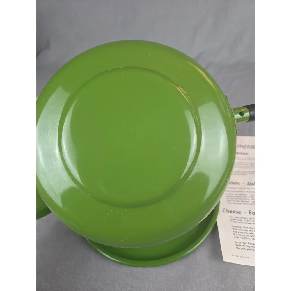 Vintage 70s Fondue Pot Avocado Green white Japan cooking pot retro mushroom